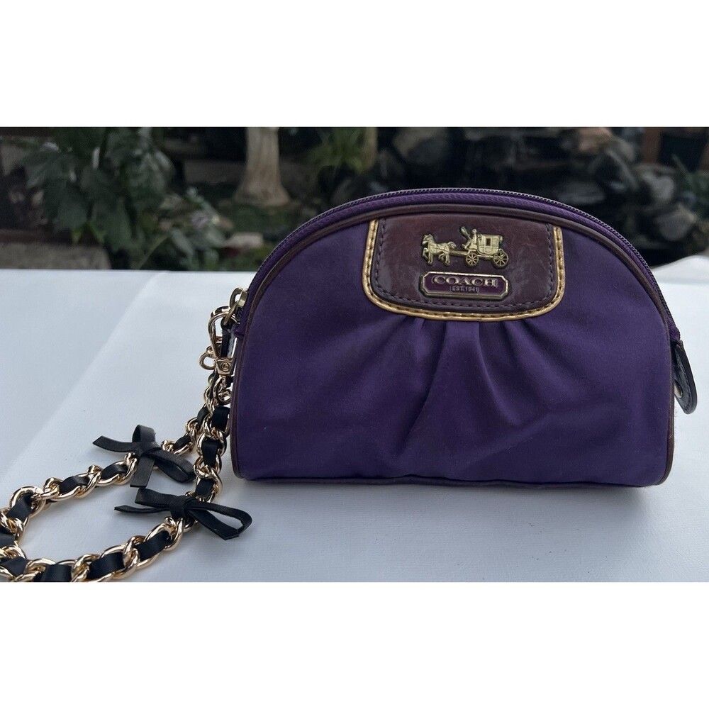 Y2K 2008 Coach Madison Teal Satin Large Wristlet Cosmetic Bag Clutch
